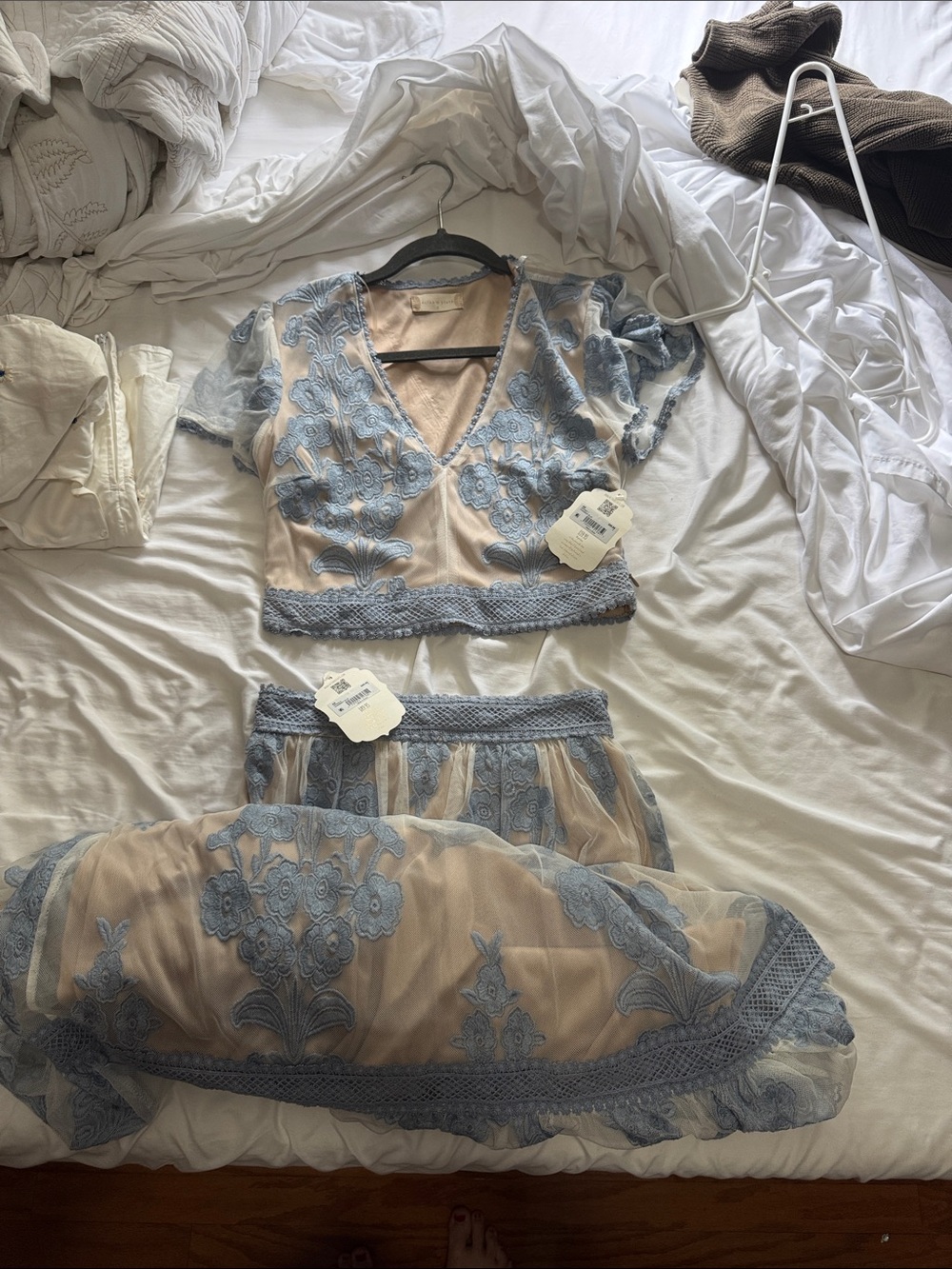 Blue Embroidered Two-Piece Set